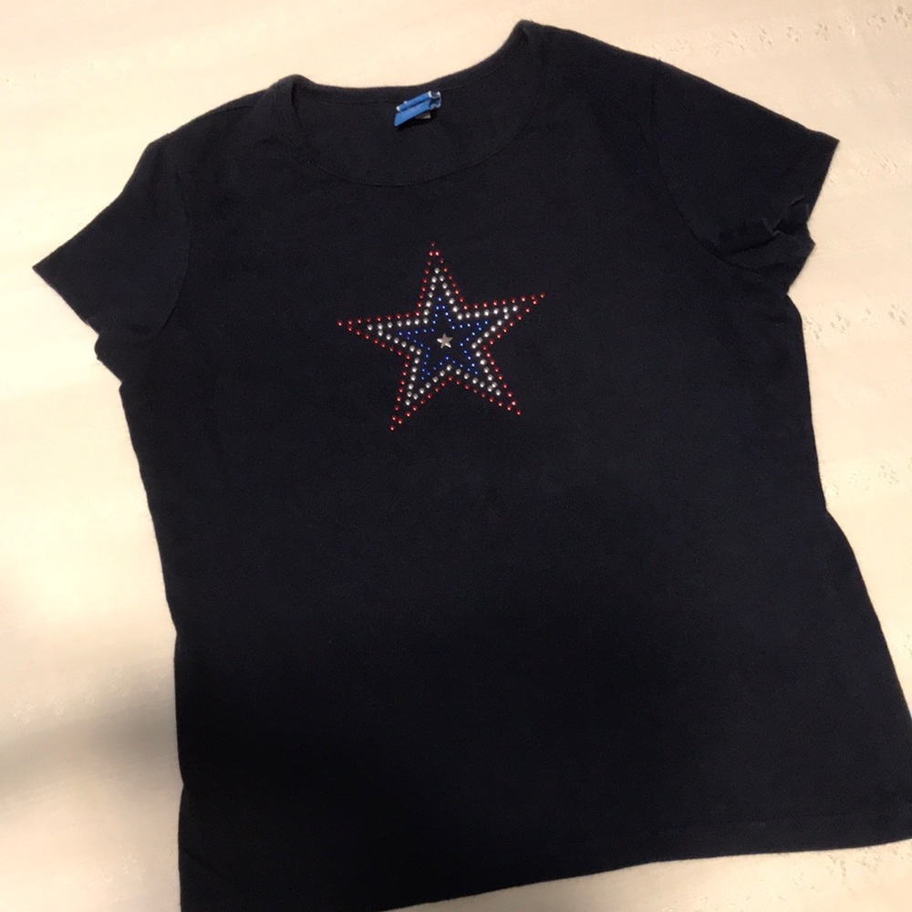Girls Navy Star Short Sleeve Tee